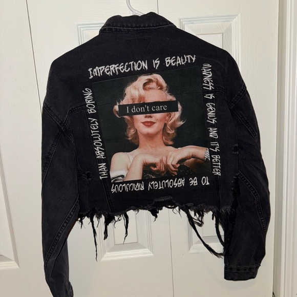 Trio Urban Black Denim Jacket I DONT CARE - Picture 9 of 10